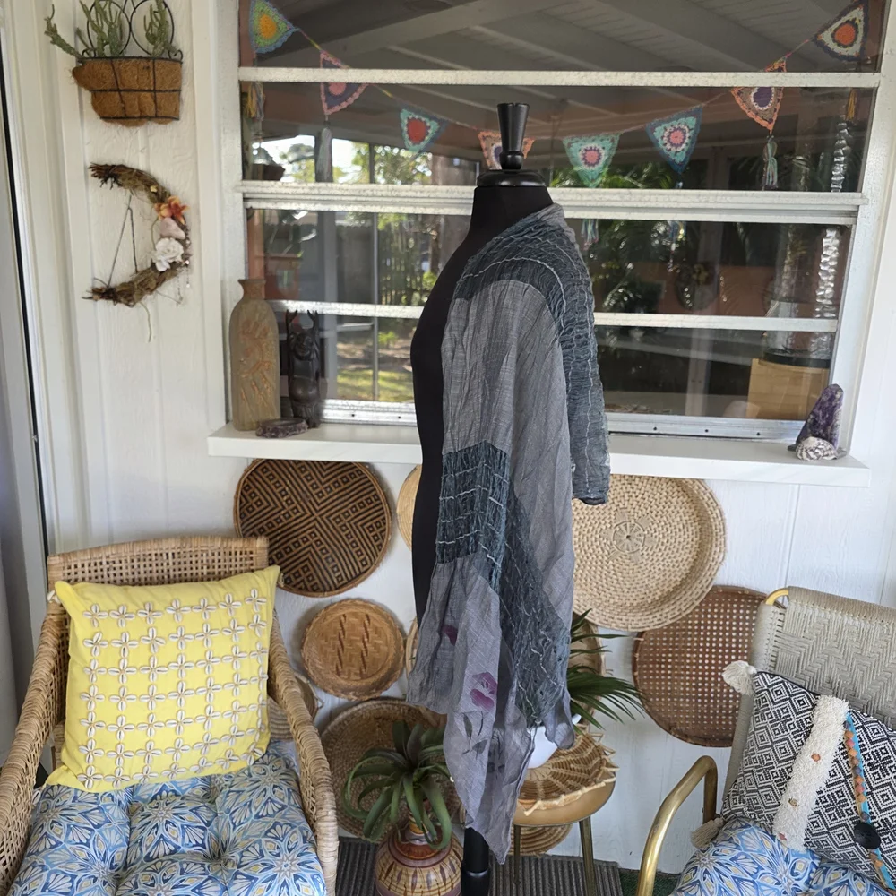 Fairy Wrap Bohemian Vintage Gray Gauze Scarf Patchwork Boho Chic - Picture 5 of 10